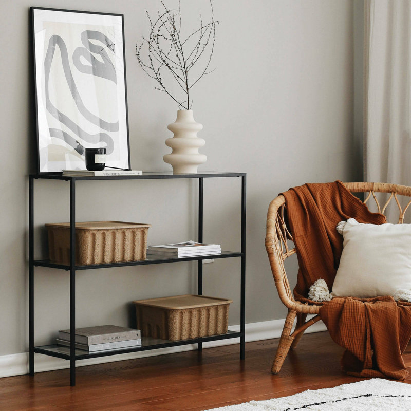 Aariyana 100cm W Glass Shelving Unit, Black/Silver