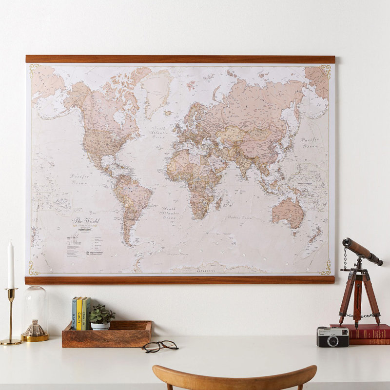 Medium Antique World Map - Single Picture Frame Print on Canvas, 62cm H x 86cm W x 0.5cm D