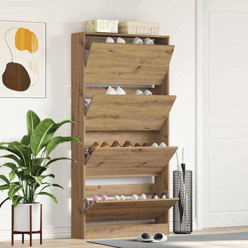 Shoe Cabinet 80 X 21 X 163.5 Cm Engineered Wood, Artisan Oak
