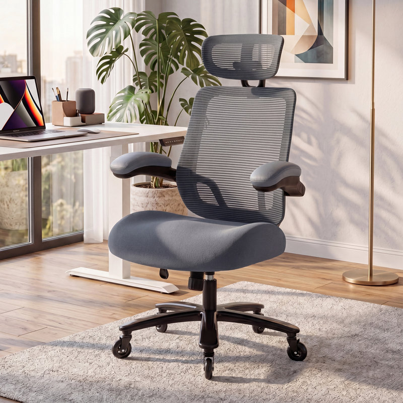 Big and Tall Executive Office Chair,500LBS Mesh Office Chair with adjustable Armrest and Swivel Wheels, Gray