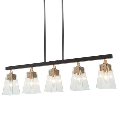 Luminaire suspendu linéaire à 5 lumières pour îlot de cuisine avec abat-jour en verre bullé