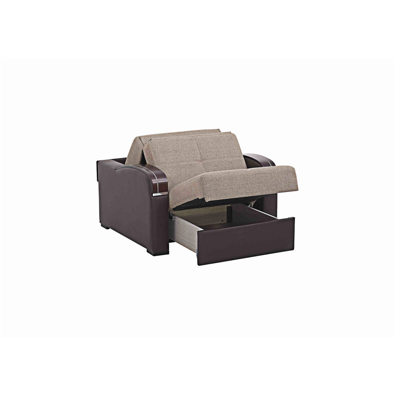 Fauteuil rembourré convertible avec rangement, Beige, Brun