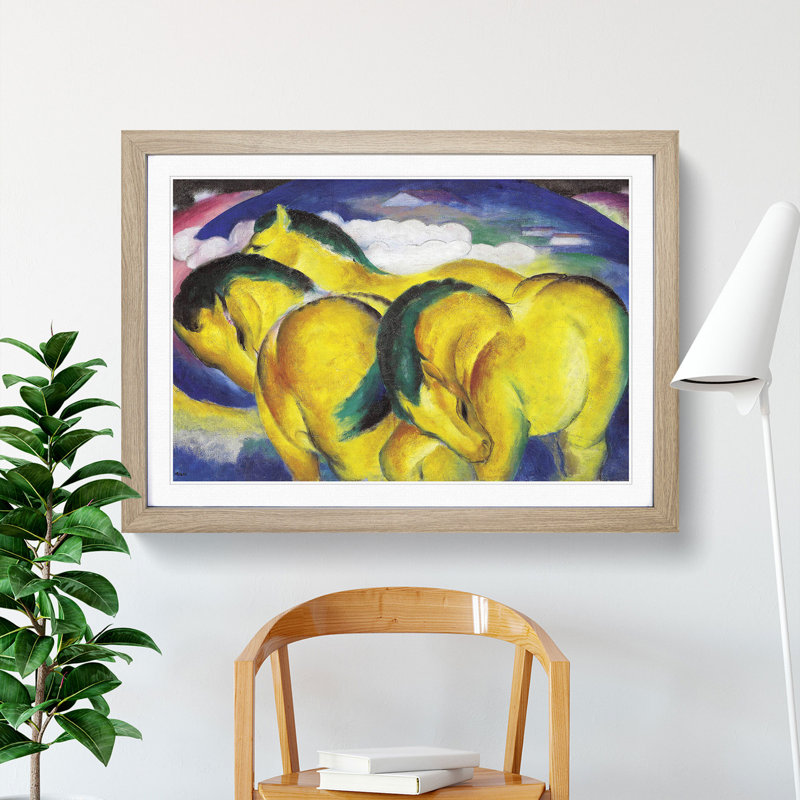 Yellow Horses by Franz Marc - Picture Frame Painting, 48cm H x 65cm W x 2cm D, Oak Framed