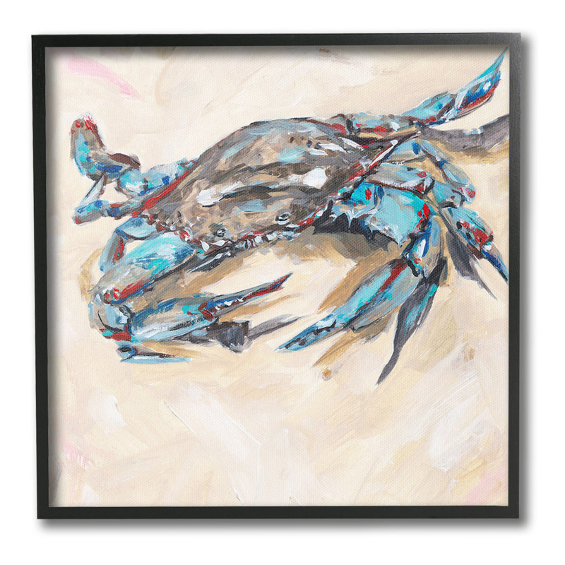 "Cadre de photo crabe moderne plage bleue" par Melissa Wang sur toile, Giclée encadrée noir minuit, H 12 po x l 12 po