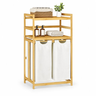 Bamboo Laundry Basket and Storage Rack with 4 section hamper