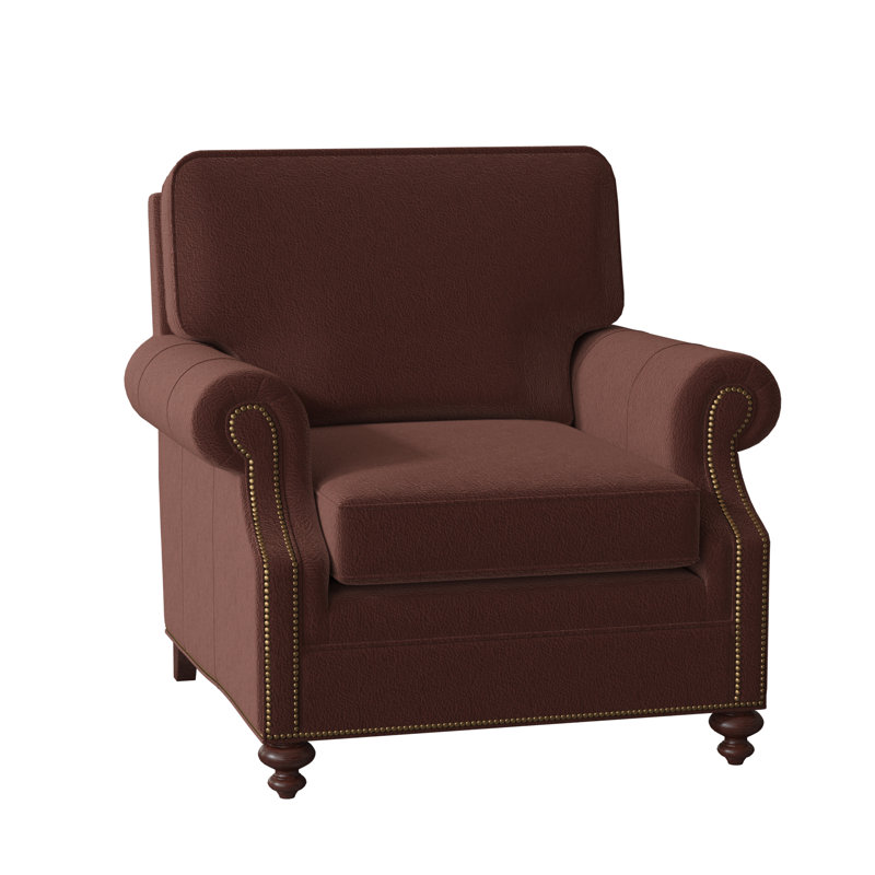 West Haven Club Chair, No Nailhead, Mahogany, Aline Light Gray Stonewash Genuine Leather