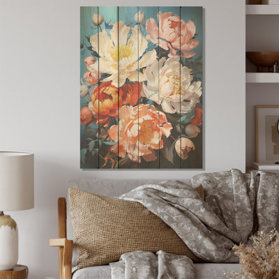 Fleurs de pivoines sérénité - pivoines, art sur bois de pin naturel