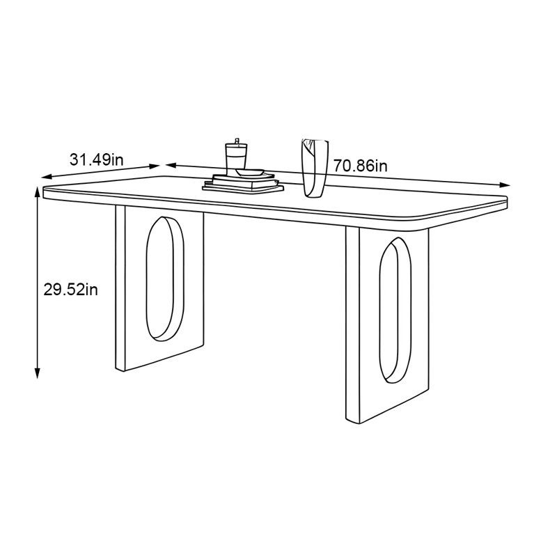 Solid wood rectangular retro dining table, 29.52"H x 70.86"L x 31.49"W