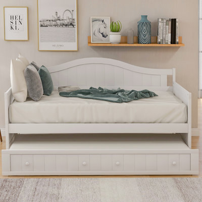 Lit de jour simple en bois avec lit gigogne, canapé-lit multifonctionnel, lit de jour à structure en bois robuste pour chambre à coucher, salon, chambre d'amis