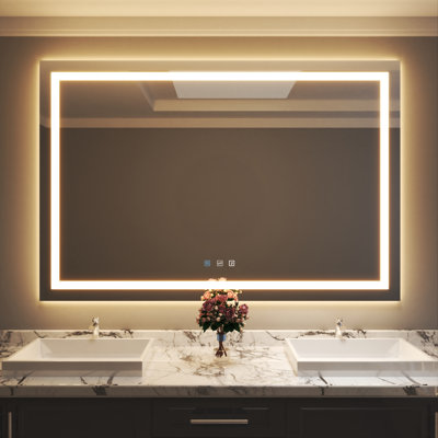 Miroir de salle de bain mural en verre trempé à DEL rétroéclairé et anti-buée Waterpar ETL & UL