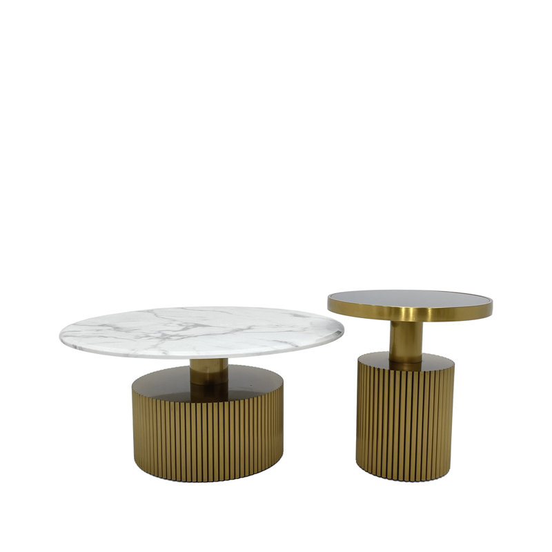 Two Piece Coffee Table, White, Gold