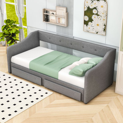 Rilla Twin XL Upholstered Daybed with Two Drawers by Lark Manor