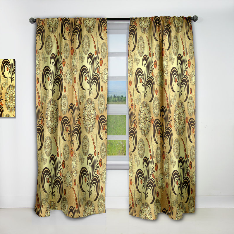 Rideau simple occultant doré de luxe doré - motif abstrait Mid-Century, L 52 po x L 108 po