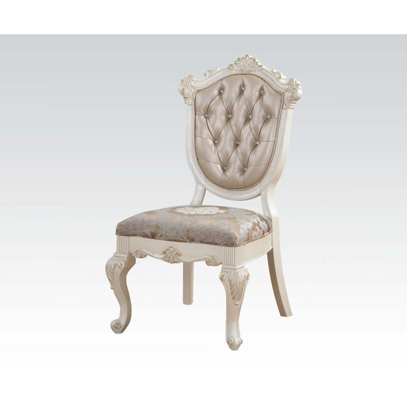 Poche 19'' H Tufted Faux Leather Upholstered Side Chair, Rose Gold, Pearl White