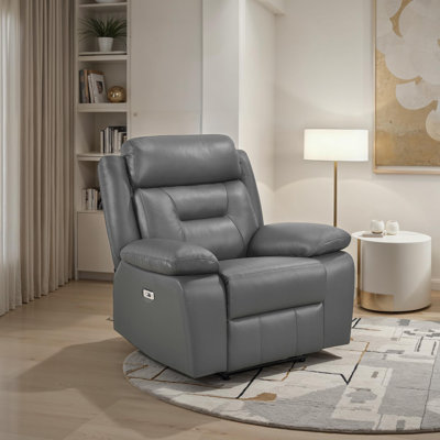 Hornbeck 40" Modern & Contemporary Top Grain Leather Match Power Reclining Chair with One-Touch Power Control & USB Charging