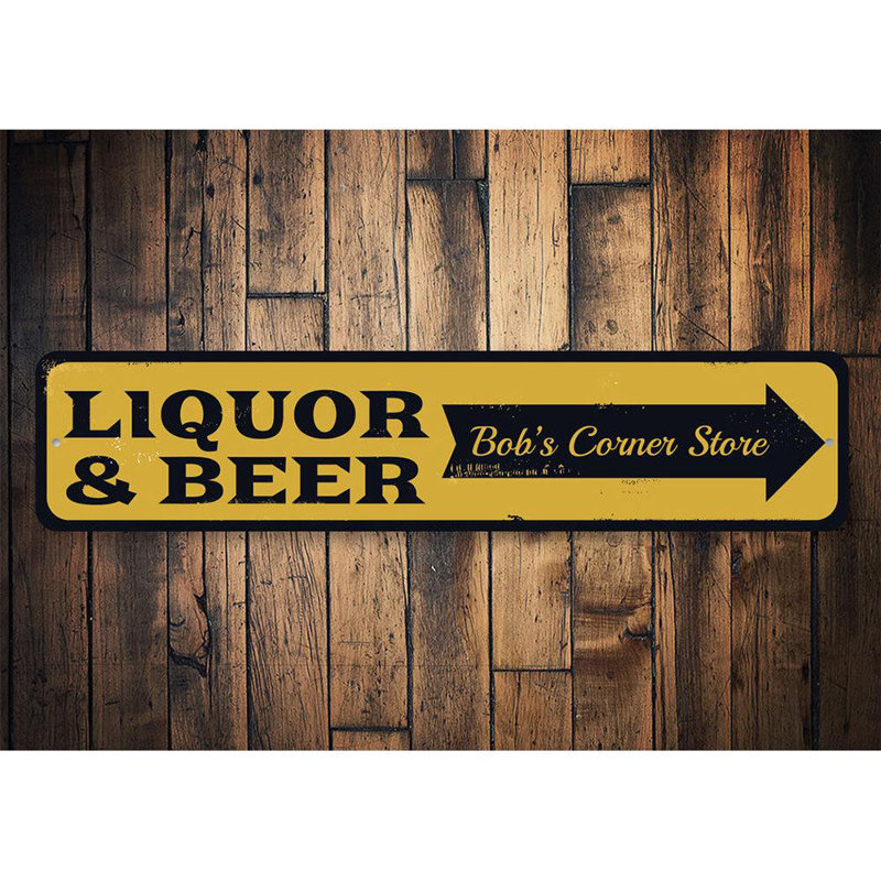 Signe en métal «Liquor & Beer», H 4 po x l 18 po x P 0,04 po