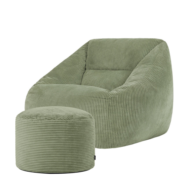 icon Natalia Large Beanbag and Round Footstool Corduroy Navy Blue, Sage Green