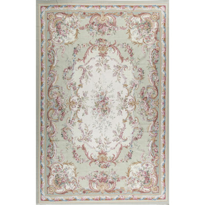 Hand-Knotted High-Quality Green and Beige Area Rug