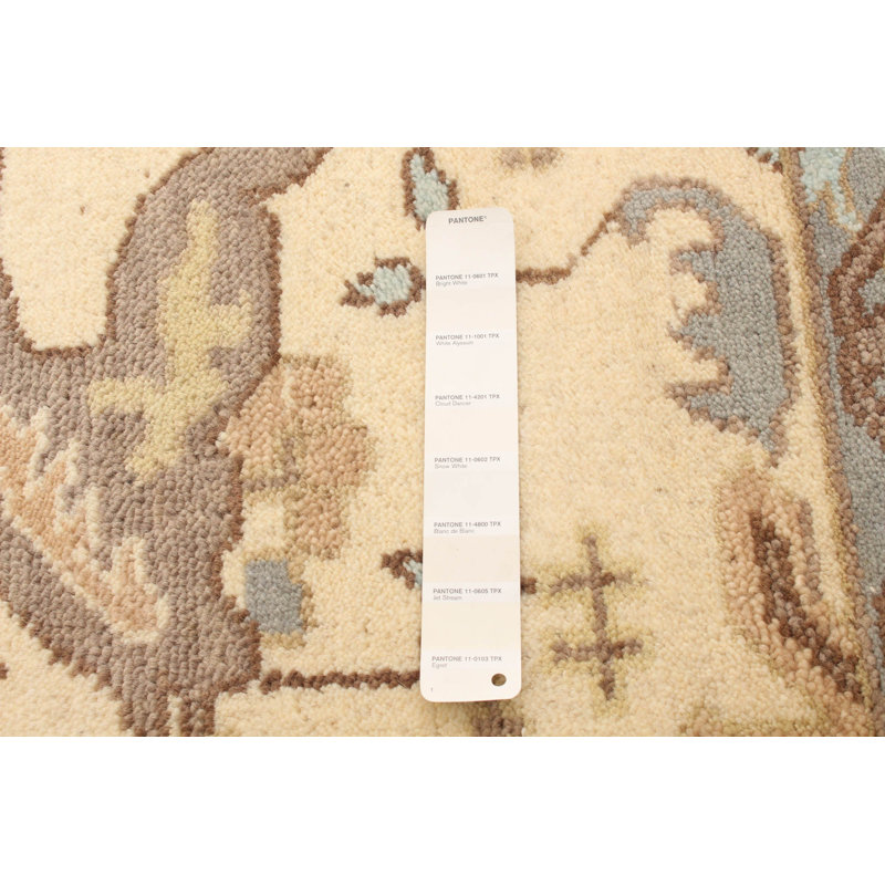 Tapis décoratif en laine noué à la main de conception unique 5 pi x 7 pi 8 po Deundray de couleur crème/gris