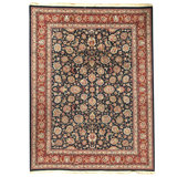 Hand Knotted Wool Area Rug in Navy And Red