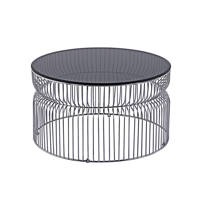 Table basse contemporaine en métal, H 17 po x L 30 po x l 30 po, Noir, Chrome chrome