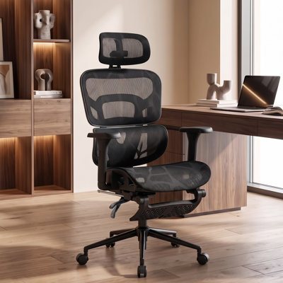 Chaise de bureau ergonomique avec soutien lombaire, appui-tête 2D, maille, noire