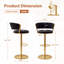 Tabouret de bar pivotant à 360° avec assise de 42 cm de large, hauteur réglable, revêtement en velours, structure en métal doré et repose-pieds.-1282993188