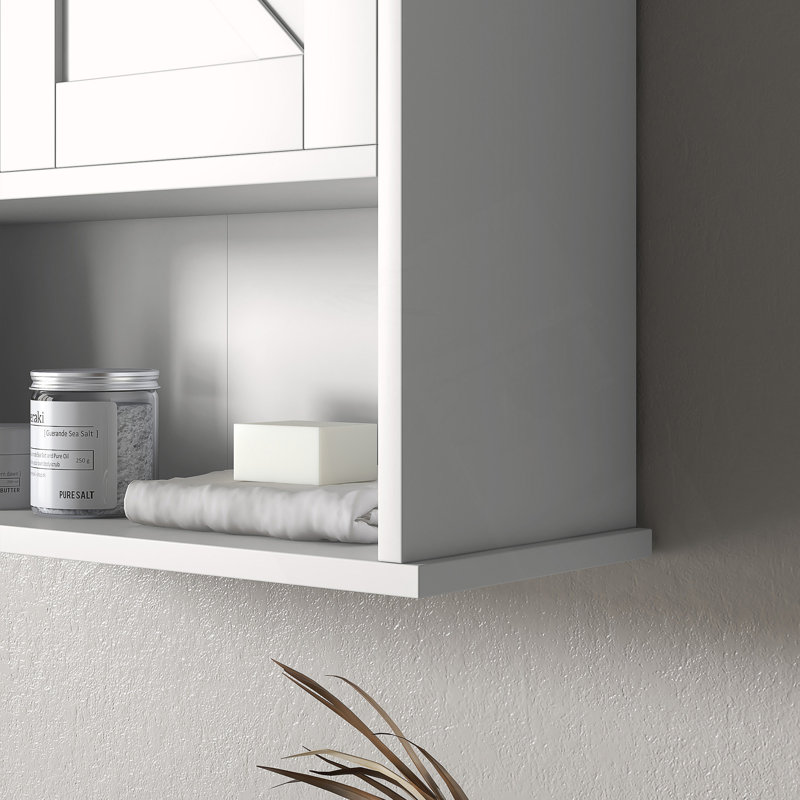 Armoire de salle de bain murale Farmhouse avec tablettes ouvertes et réglables, Blanc