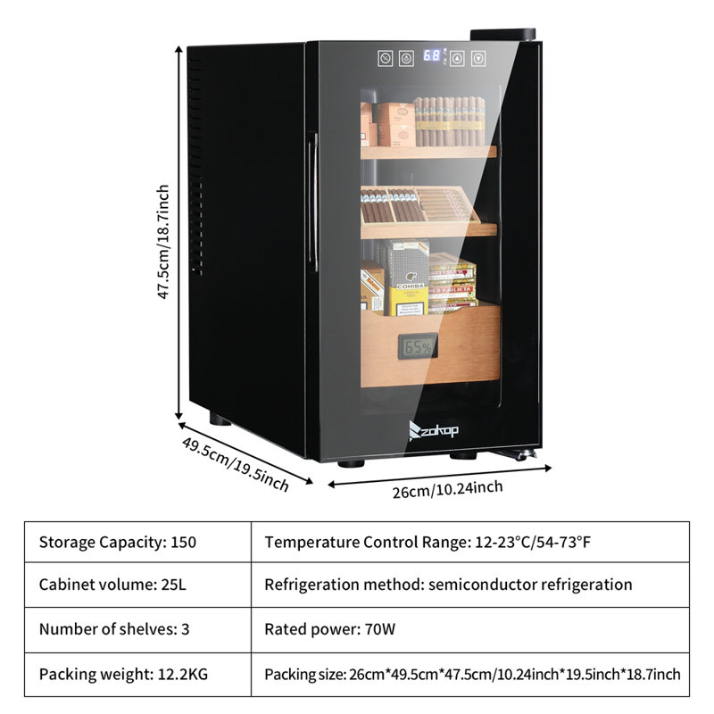 Cave à cigares électrique 25L avec hygromètre, H 18,7 po x l 10,24 po x P 19,5 po