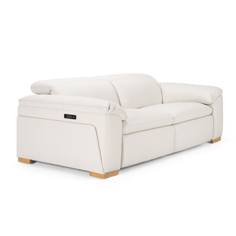 Gregory - Canapé moderne en cuir blanc cassé avec 2 fauteuils inclinables