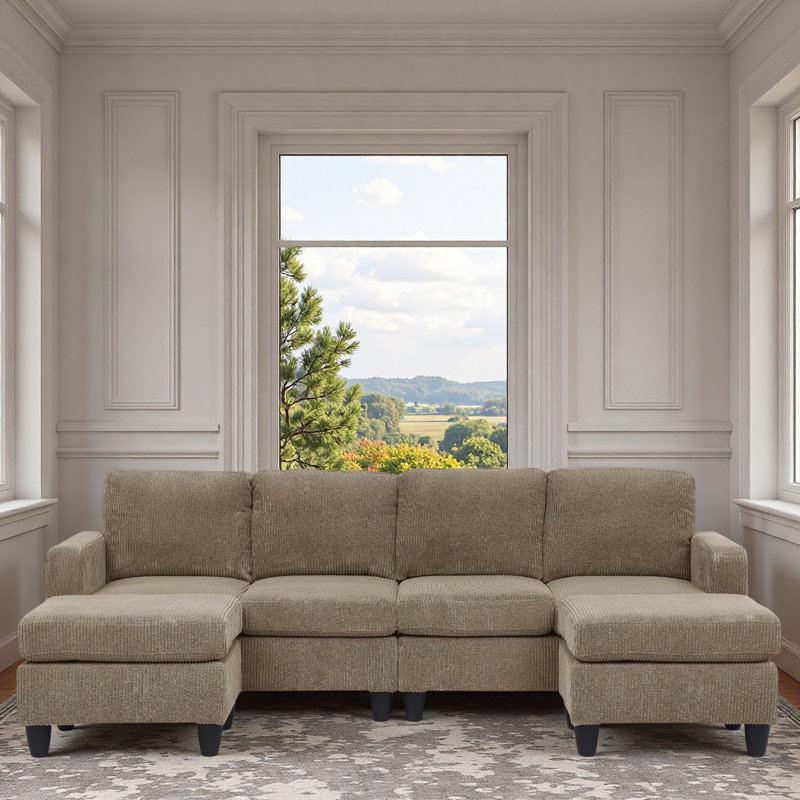 Modular Corduroy Sectional Sofa With Ottoman