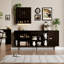 Buffet 70 po avec portes tambour rondes, grand tiroir de rangement, tablettes réglables et pieds en bois massif pour la salle à manger, le salon et le vestibule-1299452115