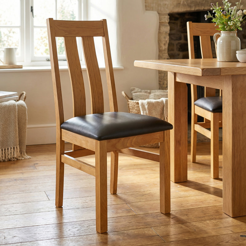 Clowers 50cm H Polyurethane Upholstered Slat Back Side Chair in Brown