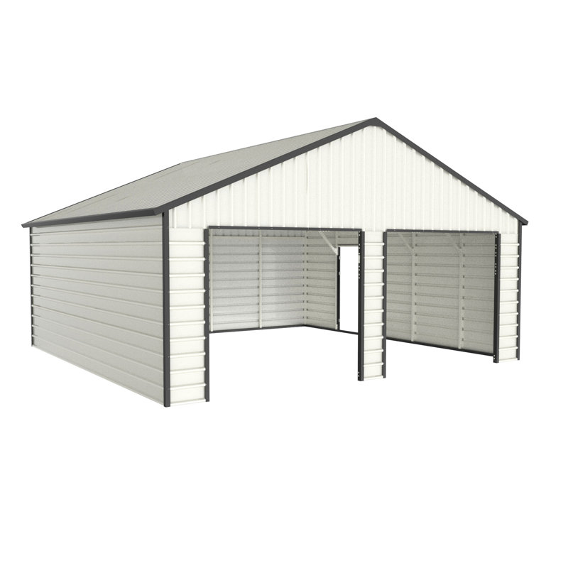 White 23' x 22' Double Garage Metal Shed with Side Entry Door