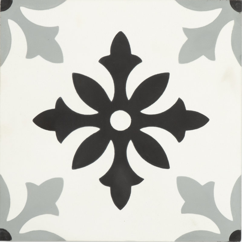Azrou 8" x 8" Cement Patterned Wall & Floor Tile, Black/White/Gray