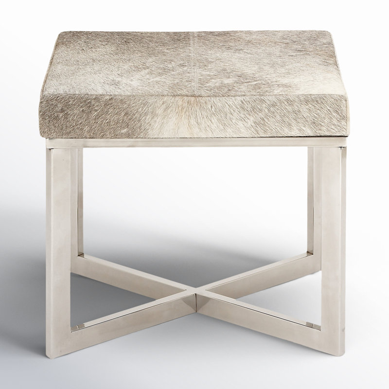 Tabouret d'appoint en cuir de vache avec base en acier inoxydable