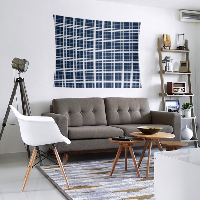 Tapisserie luxueuse en microfibre Dallas, H 68 po x l 80 po, Bleu / argenté / blanc