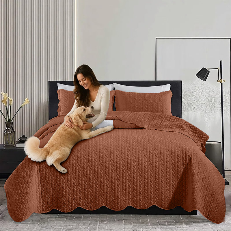 Microfiber Embossed Bedspread Set, Rustic, California King Bedspread + 2 King Shams