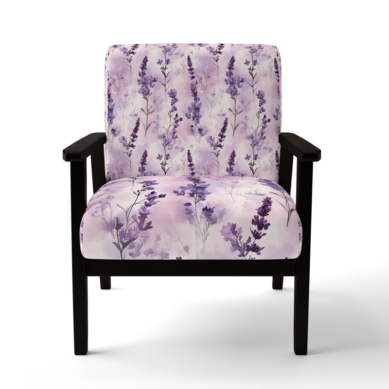 Chaise rembourrée Calmer Florals For Teenagers - Soft Lavender Dreams, Accoudoirs carrés noirs
