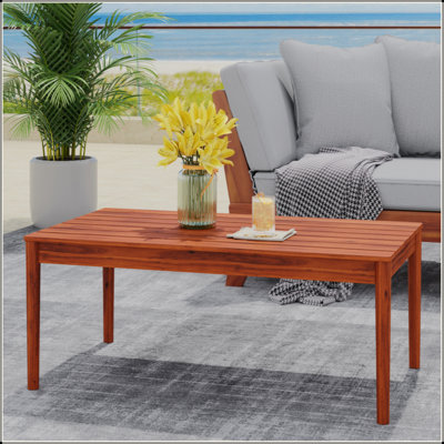 Rustic Outdoor Acacia Wood Coffee Table, Patio Side Table for Garden Deck Backyard