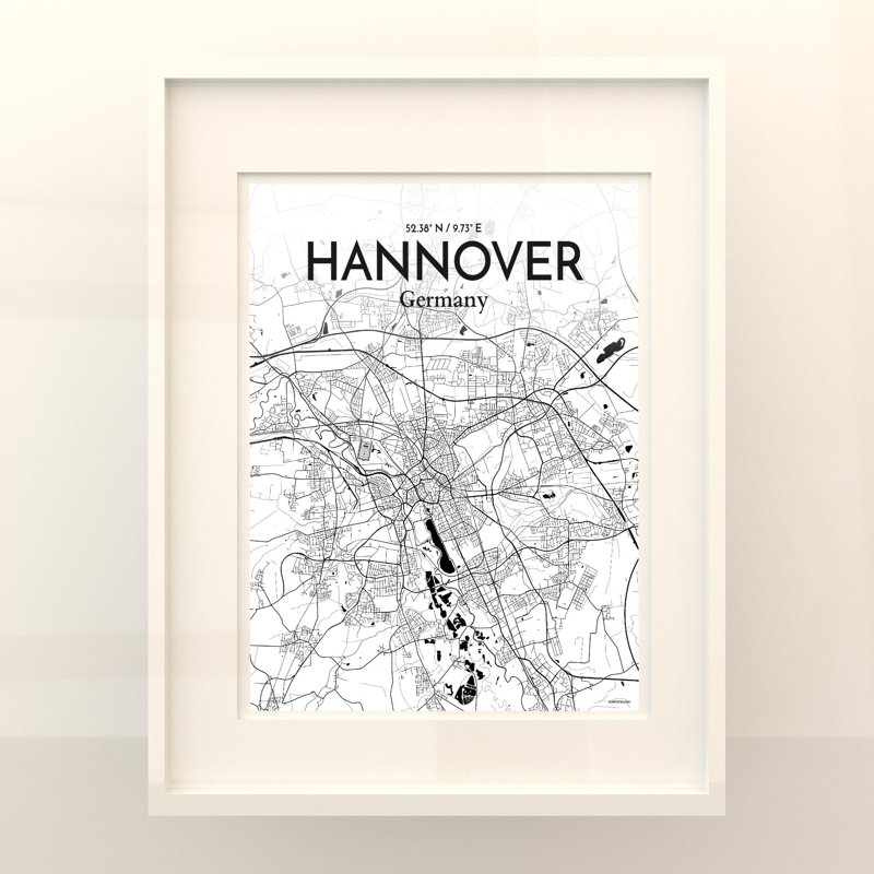 «Hannover City Map», impression, Noir / blanc, H 20 po x l 16 po