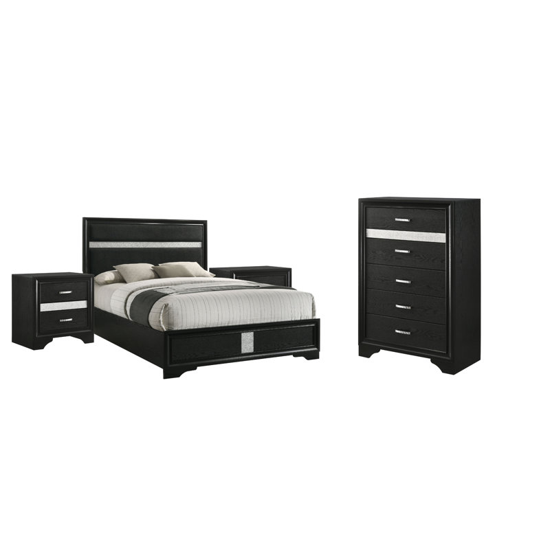 Mercer White Queen 4-piece Bedroom Set, White, 4 Pcs: Bed, Chest, 2 Nightstands