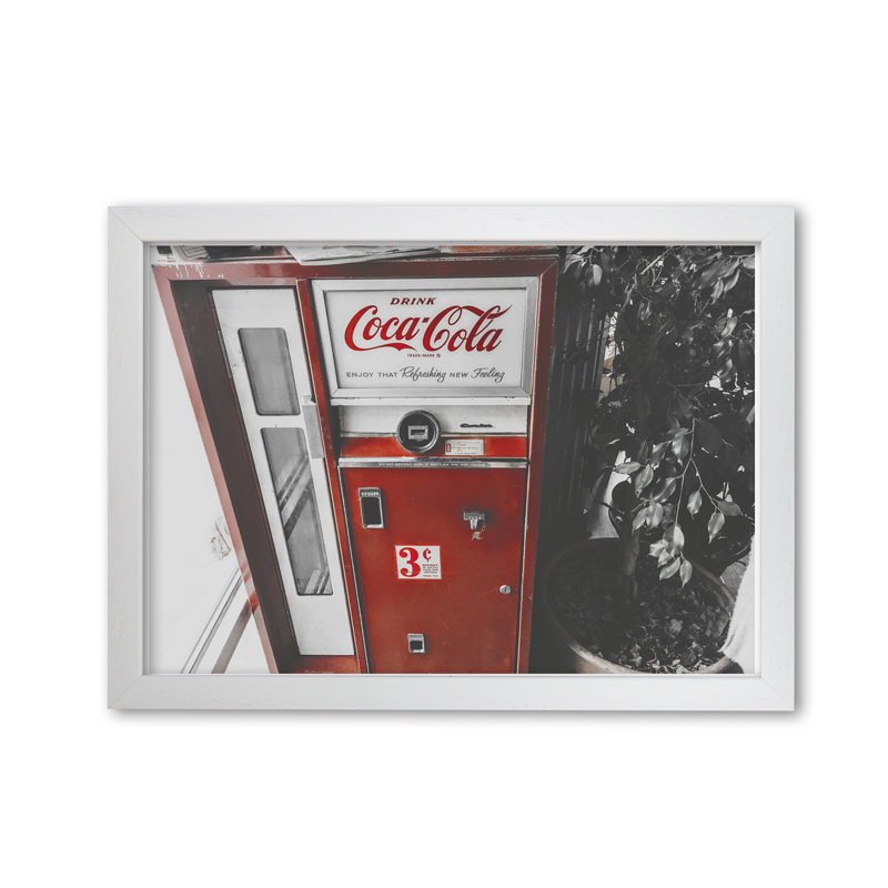 Coca Cola Vending Machine - Print, White Grain Frame, 30 cm H x 21 cm W x 5 cm D