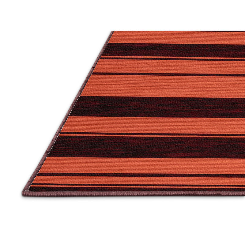 Tapis brun à rayures horizontales lavable à la machine, Rond 8 pi