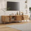 Meuble télé avec portes en rotin pour téléviseur de 80 po ou moins, console multimédia avec 2 tiroirs de rangement pour le salon