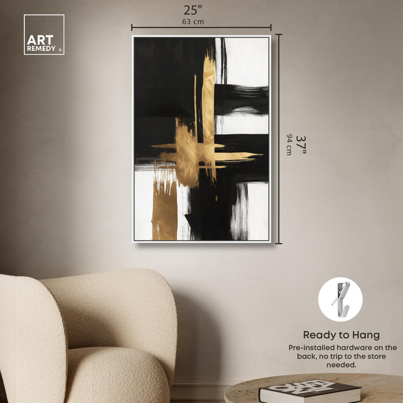 Golden Contrast I Canvas Gold Leaf Wall Art by Art Remedy, 37" H x 25" W, White Framed