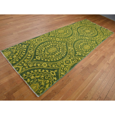 4'1" x 11'8" New Hand Knotted Overdyed Wool Runner Oriental Rug - MOA10287693