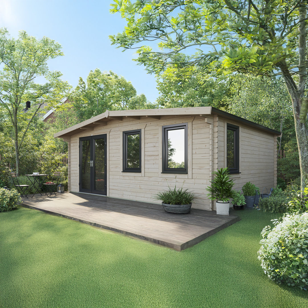 Power Sheds 16 x 20ft Chalet Log Cabin - Left Double Door - Anthracite Grey uPVC Doors & Windows - 44mm Timber Walls - Image 3