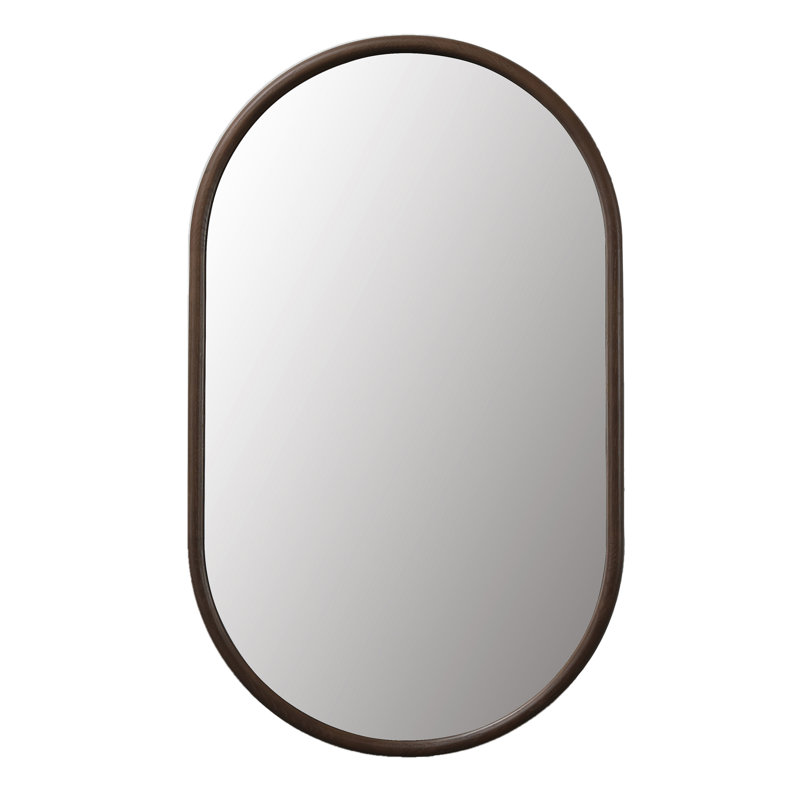 Miroir en bois franc zen avec placage en bois naturel, 39,37 po x 23,62 po, Châtaigne, Ovale