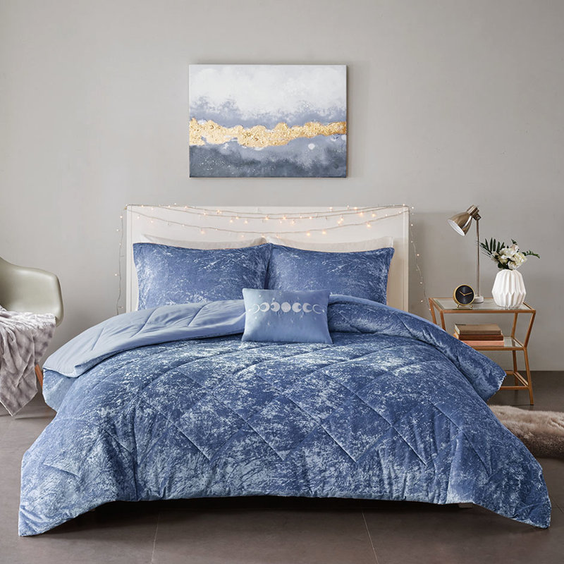 Grand édredon en velours bleu pervenche - Literie de luxe et coussin décoratif lavables à la machine pour un rembourrage luxueux
